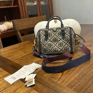 Tory Burch T Monogram Jacquard Barrel Bag